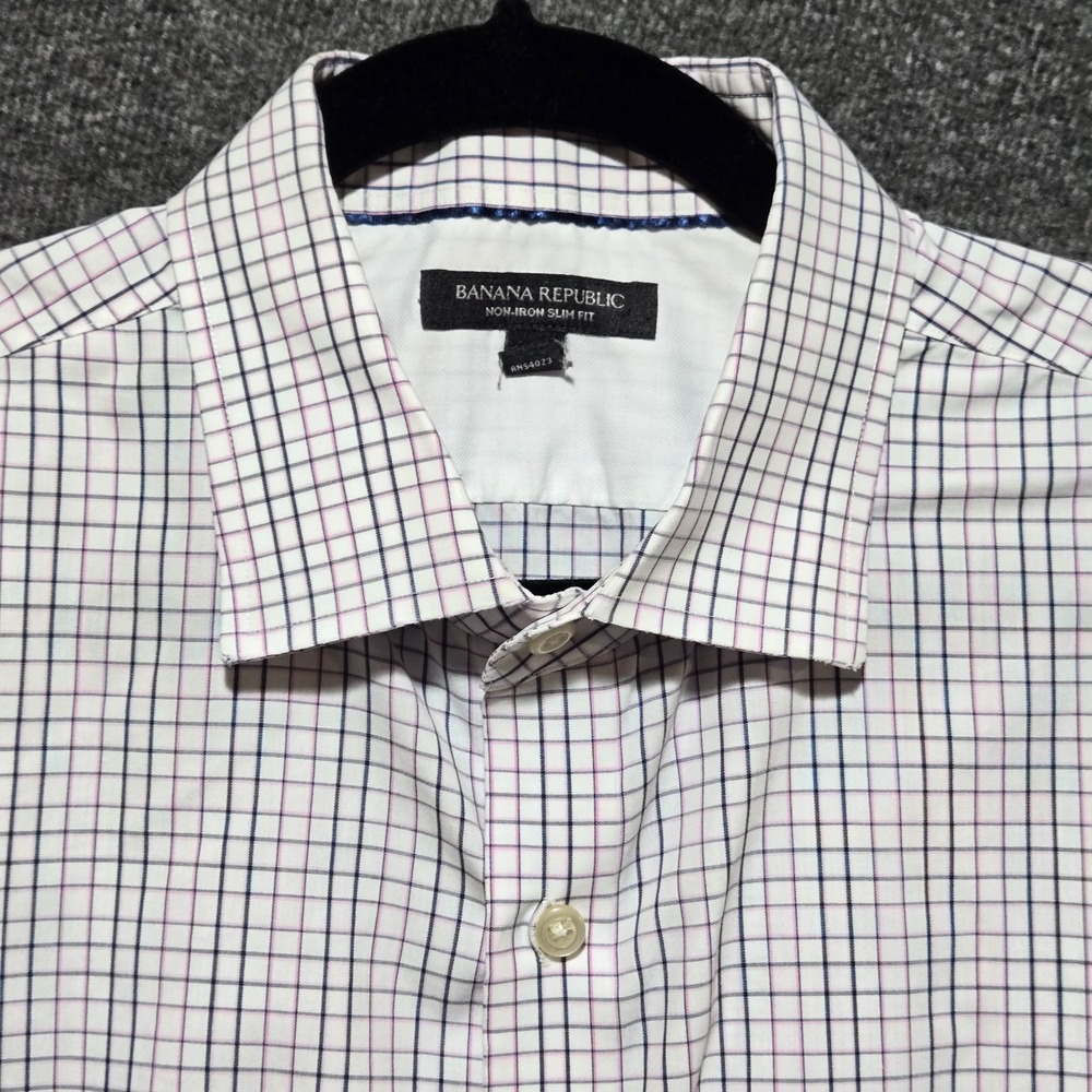 Banana Republic Men's Non Iron Slim Fit Button Shirt Large Pink Black Grid Check